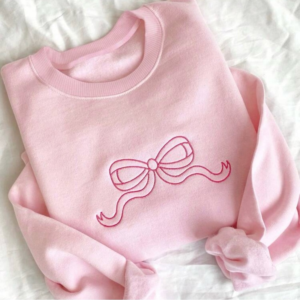 NEW SHEIN Pink Sweatshirt with Bow Embroidery NEW
